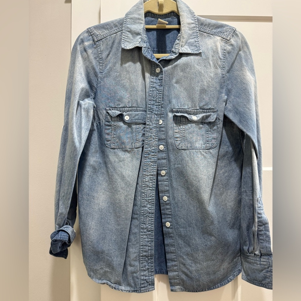 For the Repiblic Denim Tencel Button Down Roll Tab Sleeve Split Hem Size 8